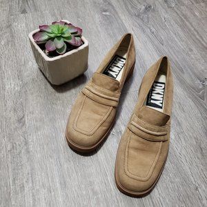 DKNY Vintage Tan Beige Suede Penny Loafers Sz 8/7.5